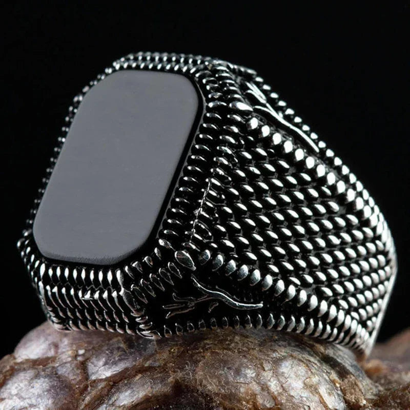 New Retro Handmade Turkish Rings for Men Vintage Double Swords Black Zircon Rings Punk 2024 Trendy Islamic Religious Muslim