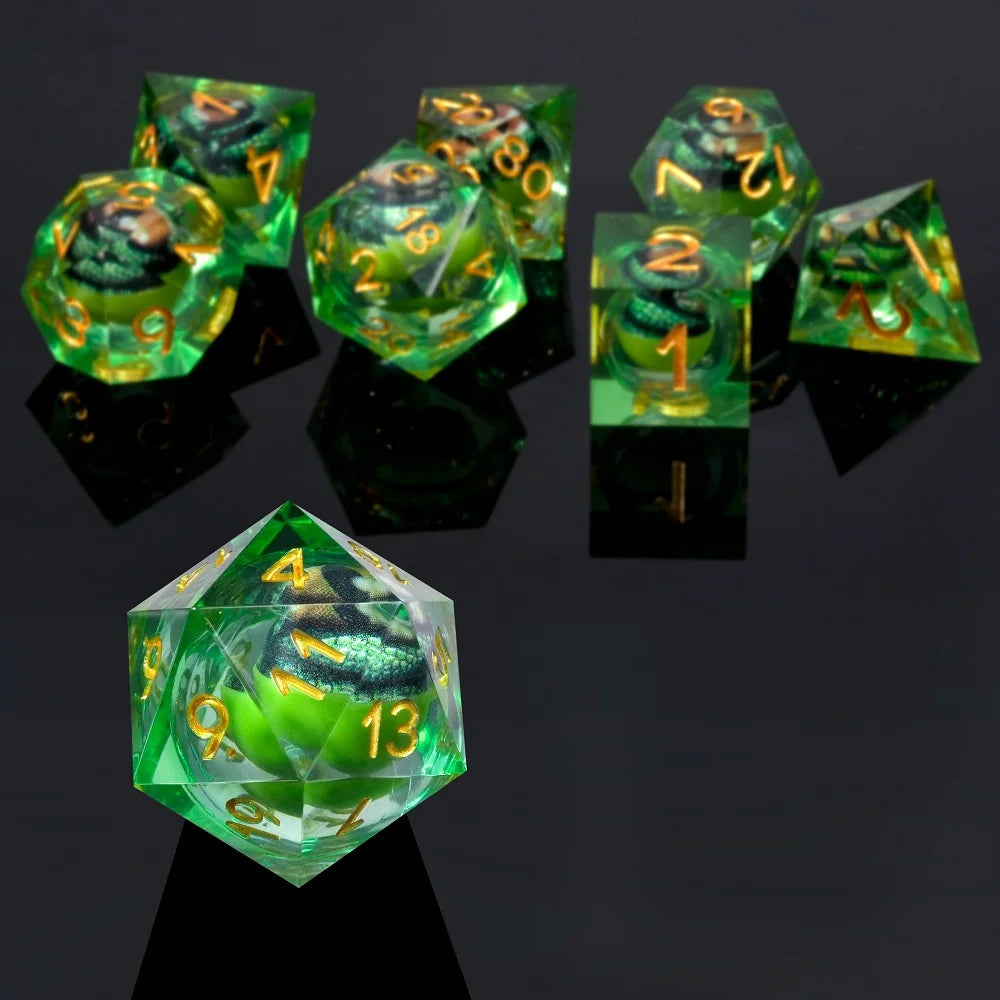 1-7pcs Crocodile Eye DND Solid Resin Dice Set Gold/Sliver Word Multi-sided Polyhedral Dice for D&D Game COC Role Play RPG D6~D20