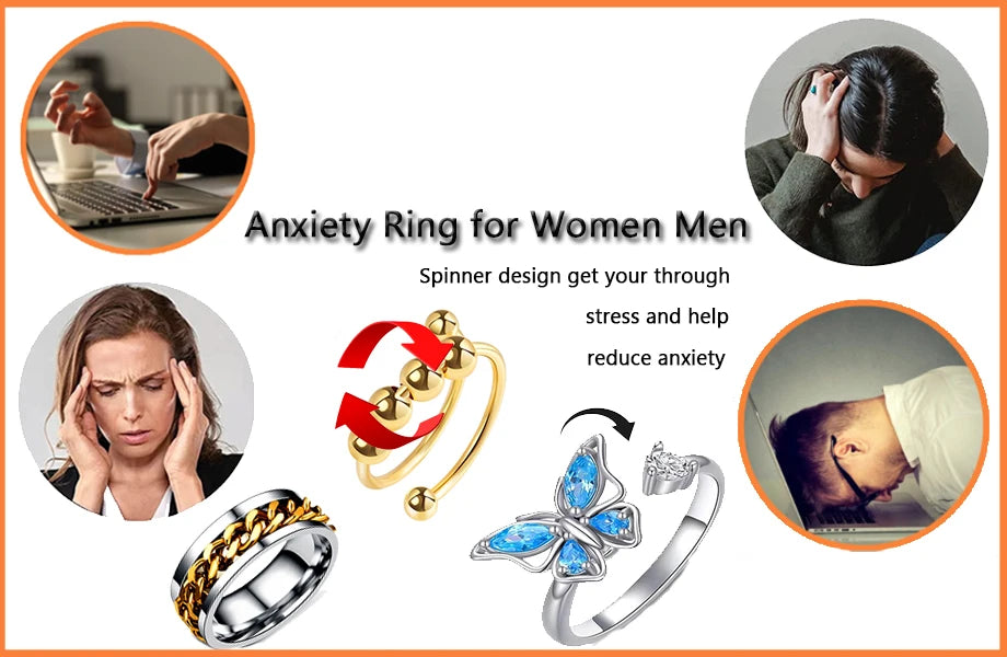Rose Gold Stainless Steel Anxiety Ring Women Men Fidgets Spinner Rings Engagement Bands Silver Color Fashion Jewelry 8/6mm