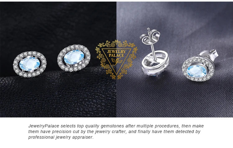 JewelryPalace Oval 1ct Natural Sky Blue Topaz 925 Sterling Silver Stud Earrings for Women Fashion Gemstone Jewelry Party Gifts