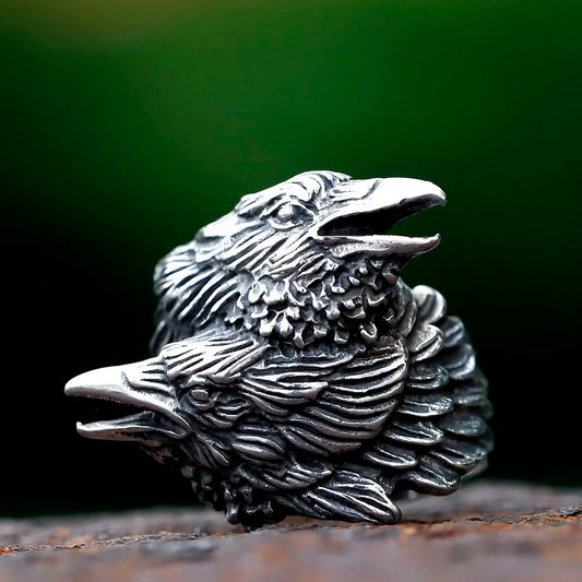 2023 NEW Men's 316L stainless steel rings Nordic VIKING Odin Double headed bird headed animal ring Amulet Jewelry