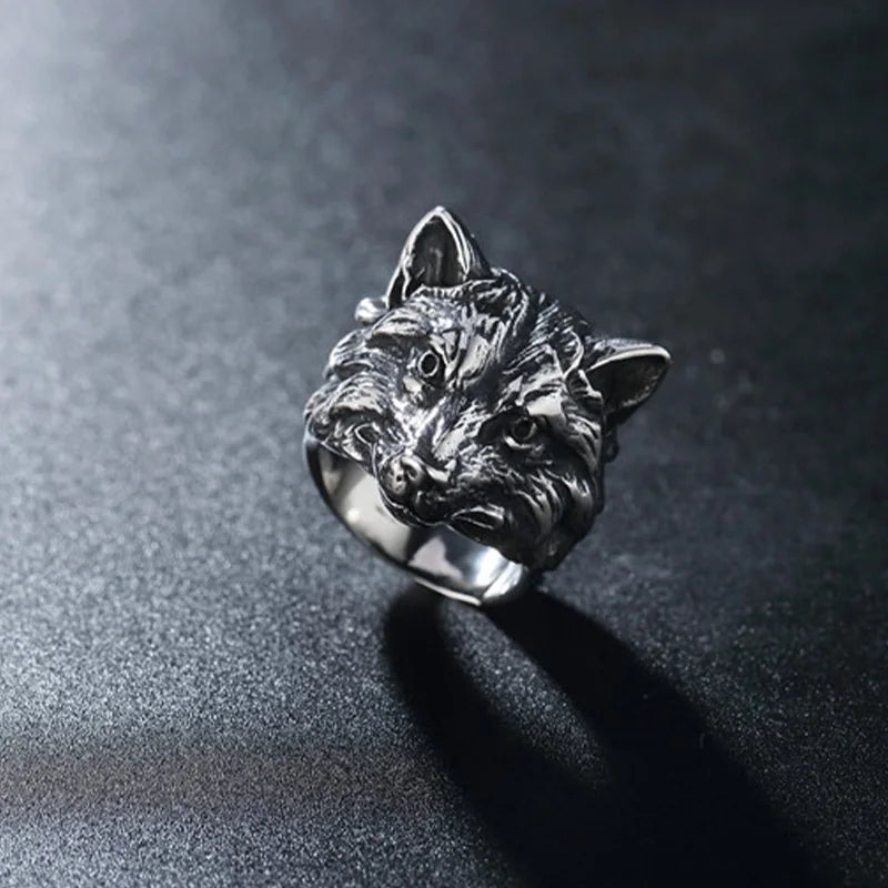 Retro Wolf Fox Ring For Men Silver Color Punk Gothic Open Ring Zinc Alloy Handmade Unisex Designer Jewelry Biker Accessories