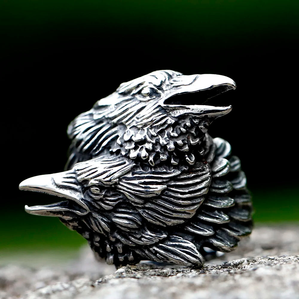 2023 NEW Men's 316L stainless steel rings Nordic VIKING Odin Double headed bird headed animal ring Amulet Jewelry