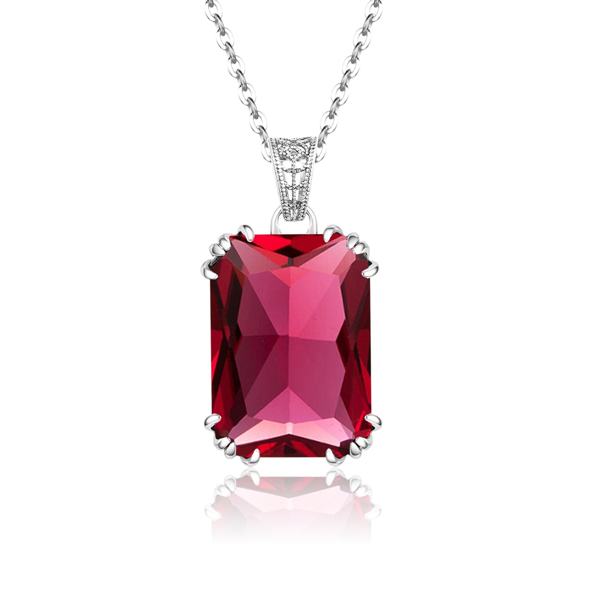 100% Real 925 Sterling Silver Fine Jewelry Necklace Square Garnet Classic Slide Pendants For Women Accessories Silver 925 Gifts ruby