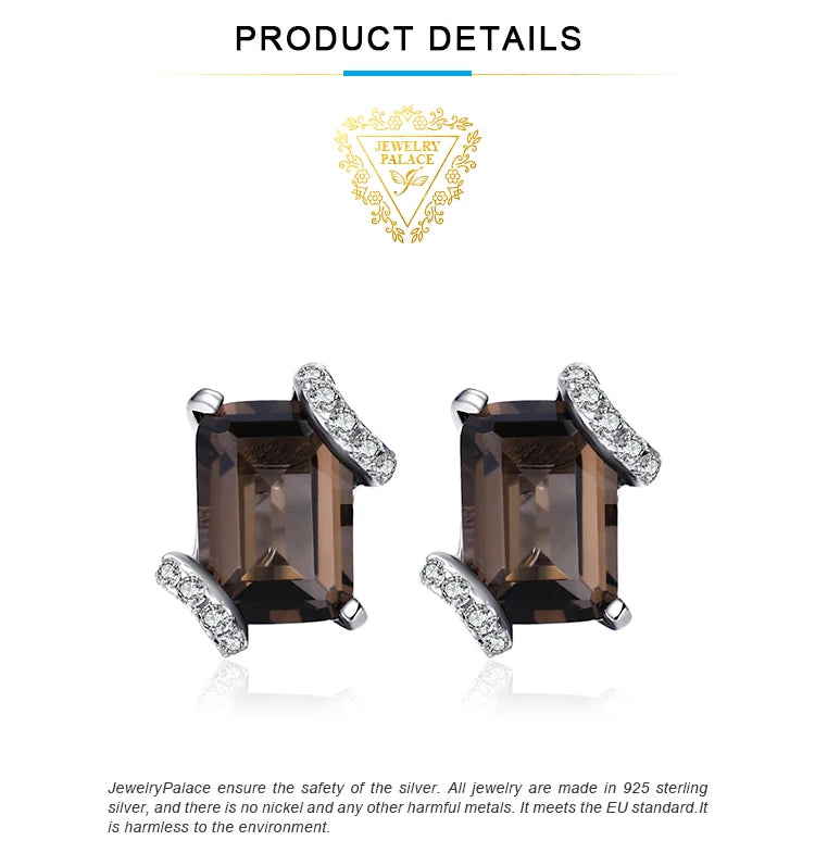 Jewelrypalace Emerald Cut 1.6ct Genuine Smoky Quartz 925 Sterling Silver Earrings for Woman Statement Gemstone Jewelry Gift