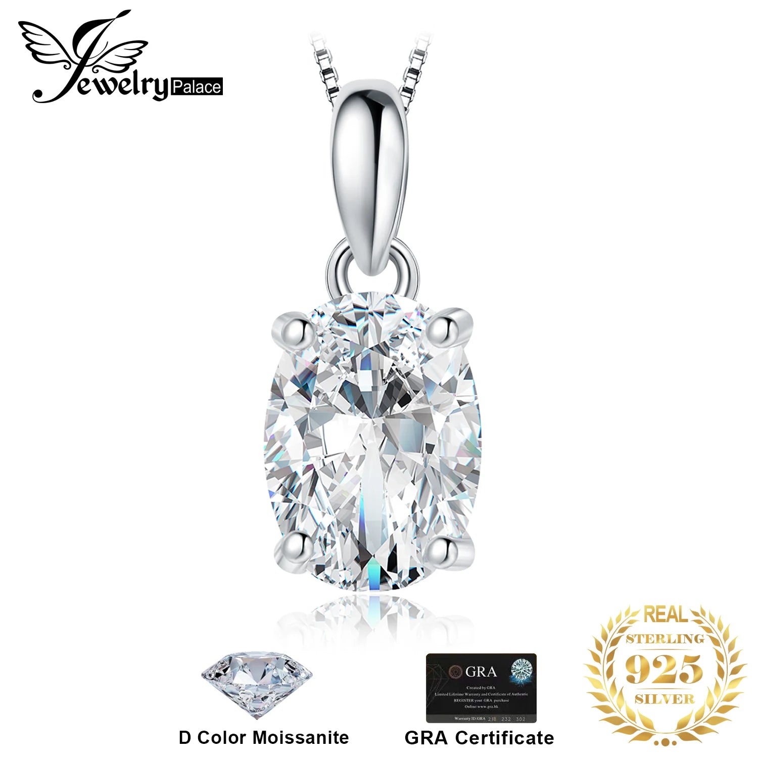 JewelryPalace Moissanite D Color 1ct 2ct Oval S925 Sterling Silver Pendant Necklace for Woman No Chain Yellow Rose Gold Plated