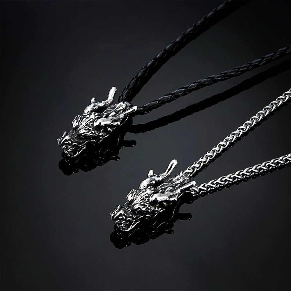 Classic Chinese Mythology Dragon Head Pendant Necklaces Men Stainless Steel Ethnic Accessories Charm Lucky Amulet Jewelry Gifts