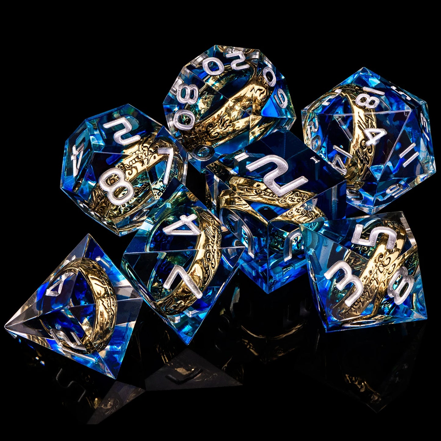 Flower Ring Dice Set & Dnd Liquid Flow Eye D and D Sharp Edge Dice For RPG D20 Dungeon and Dragon Pathfinder Role Playing Games LS-10