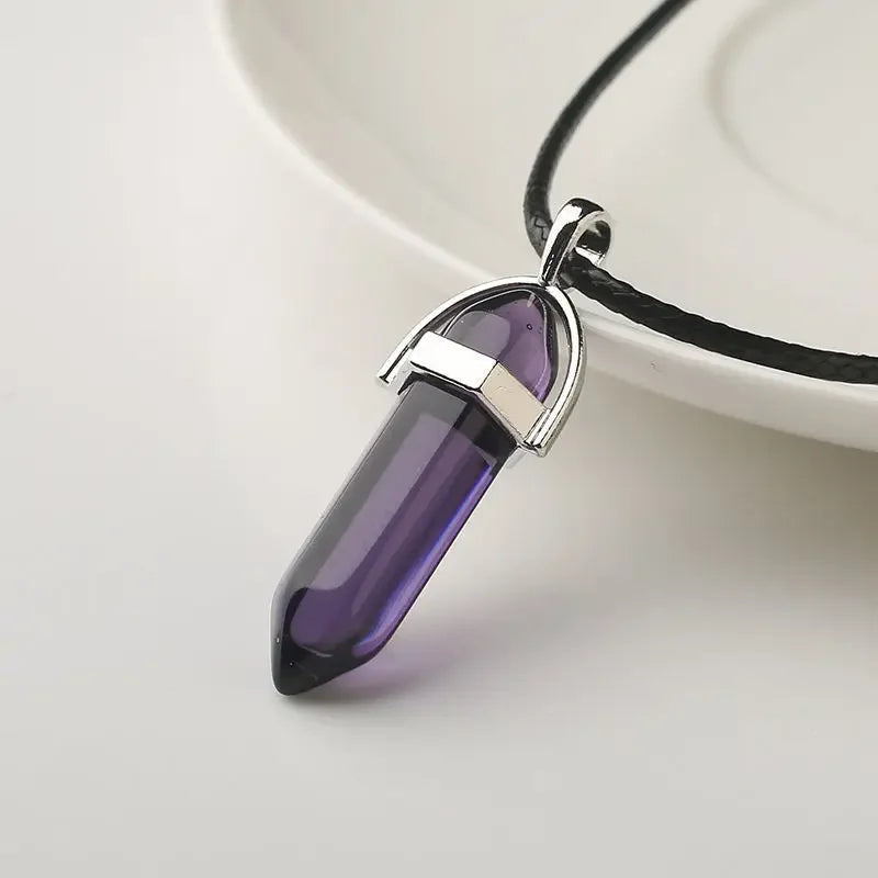 Natural Crystal Wishing Stone Necklace Energy Stone Hexagonal Pendant Men Women Birthday Gift Healing Talisman Jewelry