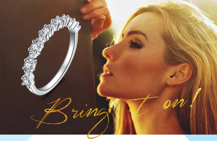 JewelryPalace 5A CZ Half Eternity Classic Design 925 Sterling Silver Wedding Engagement Band Ring for Woman Fashion Fine Jewelry