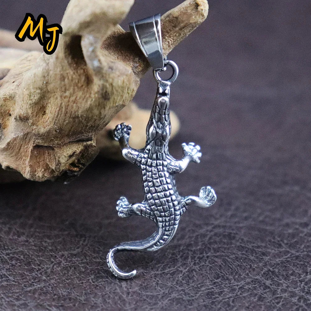 Hip Hop Vintage Crocodile Pendant Necklace Stainless Steel lizard Chain Necklaces for Men Punk Gecko Animal Jewelry Accessories