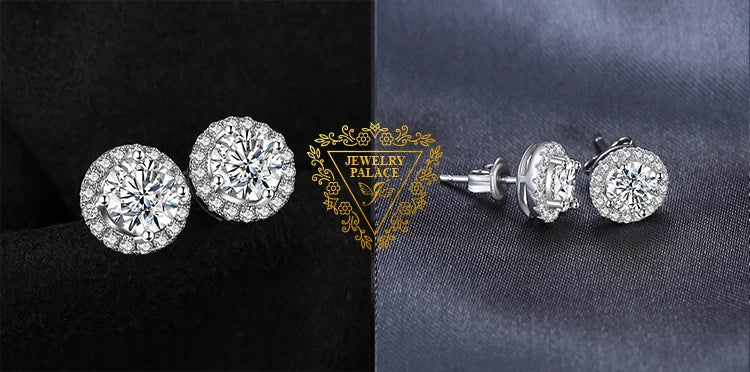 JewelryPalace Round 5A Cubic Zirconia Wedding Engagement 925 Sterling Silver Stud Earrings for Woman Fashion Anniversary Gift