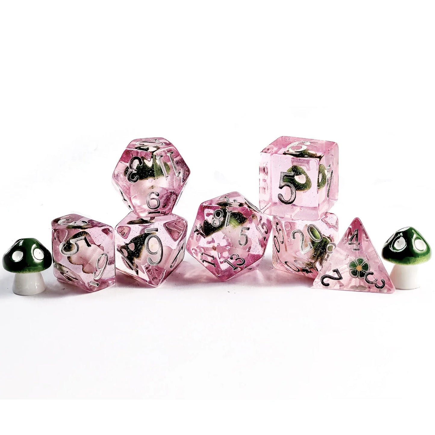 Mushroom 7PCS DND Polyhedral Dice Set, Cartoon Mushroom Dice for Role Playing Dice Games and RPG MTG Table Games Pink Set