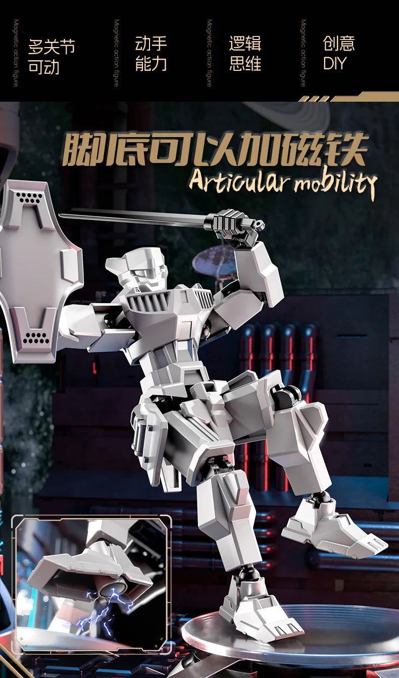 DIY Creative Ancient Roman Style Multi Joint Mobile building Justice Shield Mech Toy Assembly Model Handmade for children gifts