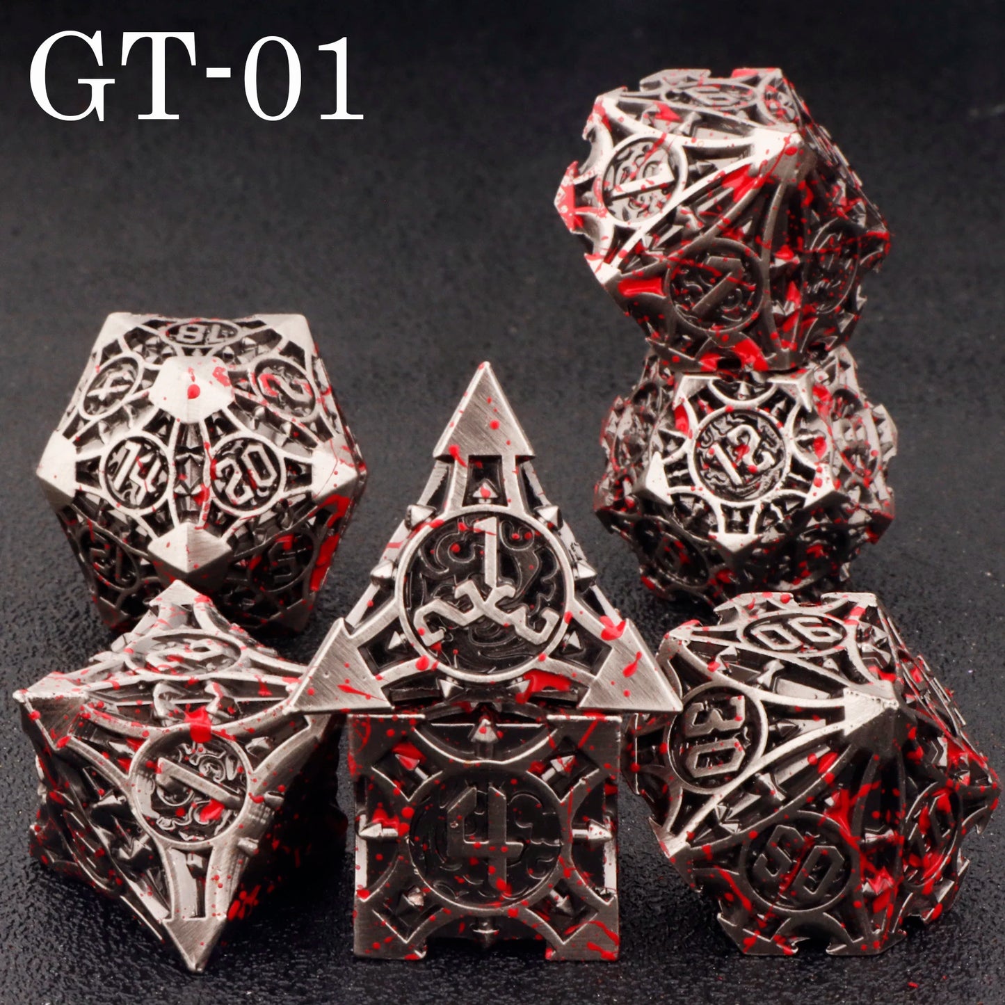 Dnd metal dice set ，red metal dice set for dungeons and dragons ，sharp edge d&d dice set GT-01