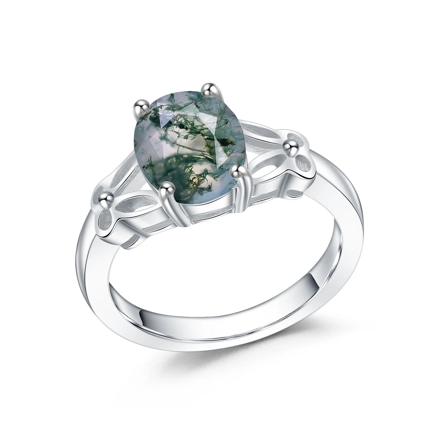 GEM'S BALLET Elegant Wedding Ring 2.91Ct Oval Cut Moss Agate Split Shank Engagement Rings in 925 Sterling Silver Gift For Her 925 Sterling Silver Moss Agate