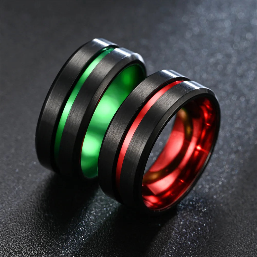 Modern 8mm Black Titanium steel Rings for Men Women Groove Multi-Faceted Stainless Steel Men Ring Wedding Band Jewelry Wholesale