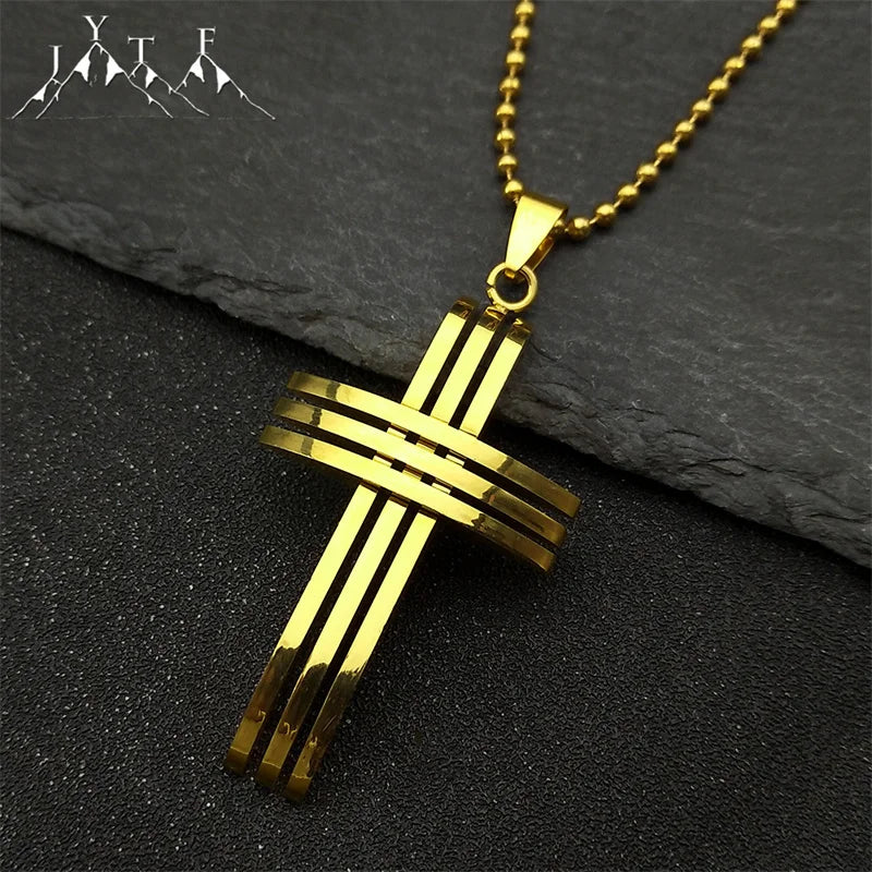 Stainless Steel Jesus Cross Car Pendants for Women Men Gold Color Christian Holy Lord Crucifix Amulet Bag Jewelry Gift