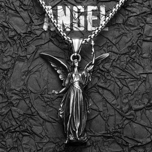 Angel Statue of Liberty Stainless Steel Men Necklaces Pendant Chain Powerful Amulet Vintage for Women Jewelry Gifts Wholesale