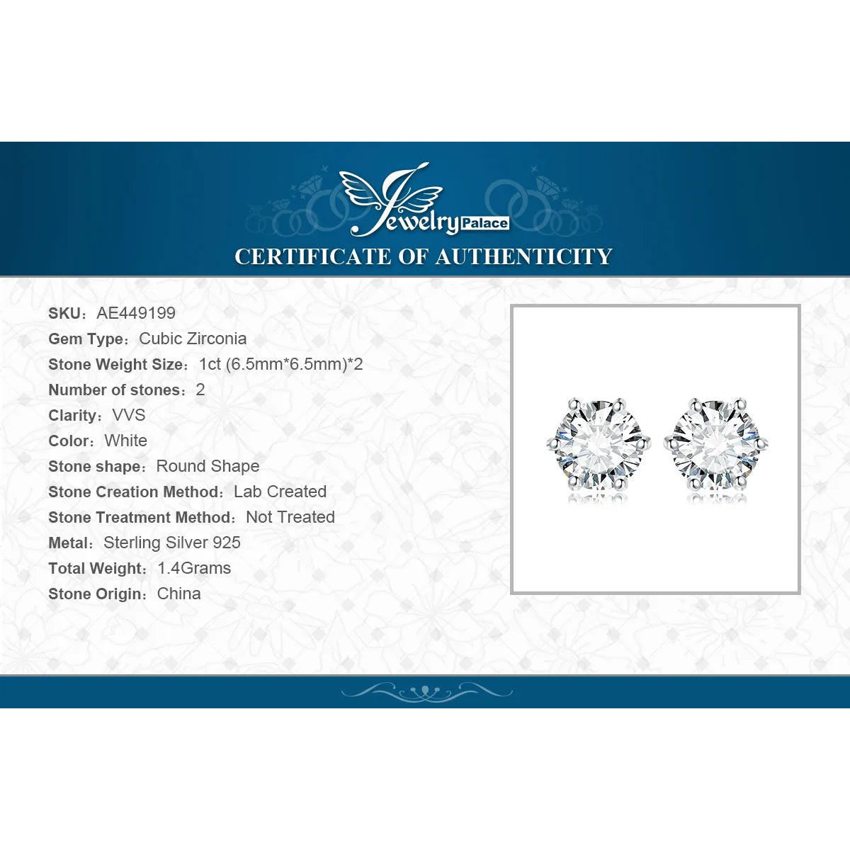 JewelryPalace Round 5A Cubic Zirconia Wedding Engagement 925 Sterling Silver Stud Earrings for Woman Fashion Anniversary Gift