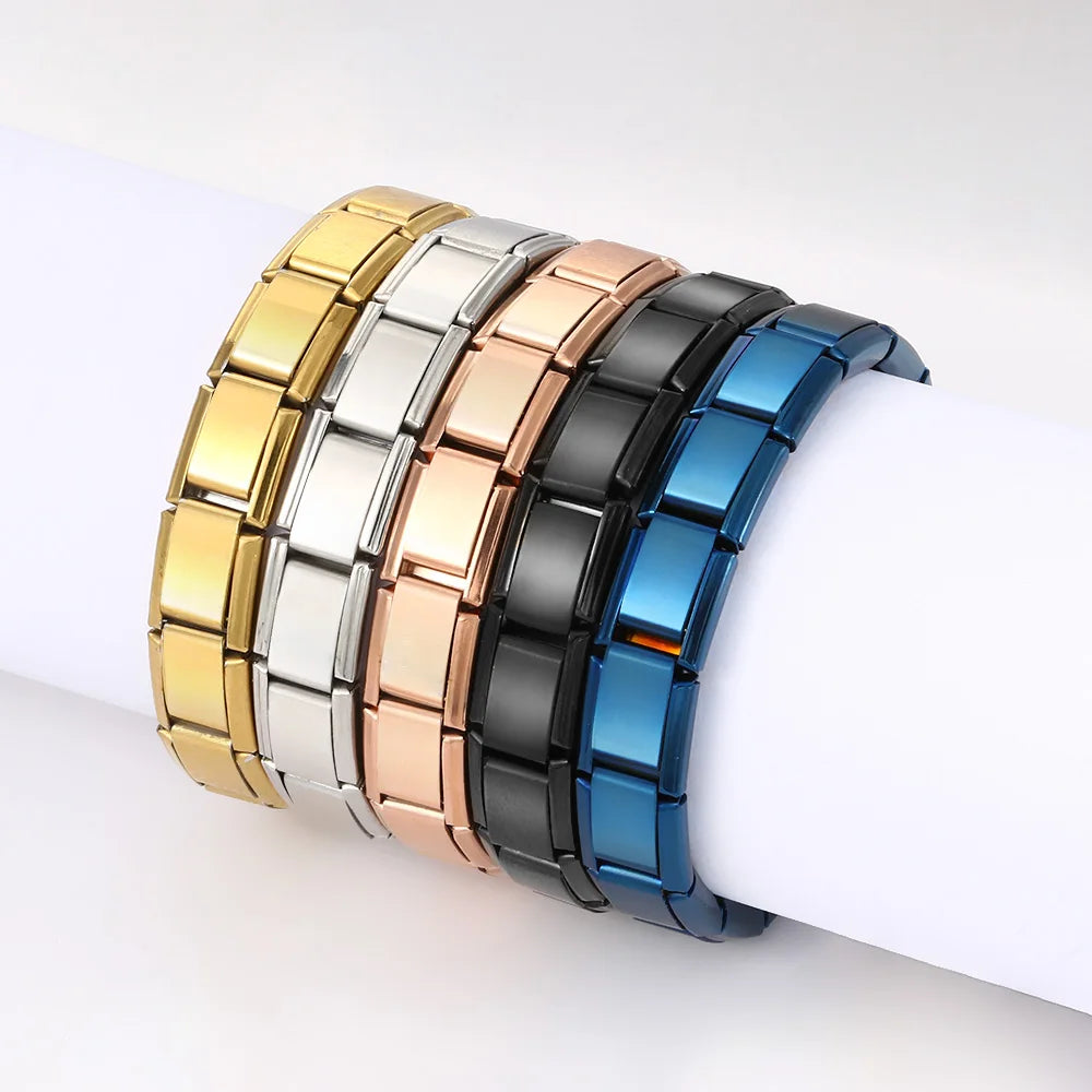 GEMOSA 9mm Width Italian Charm Bracelet Fashion Stainless Steel Bangle Elastic Link Chain High Quality Factory DIY