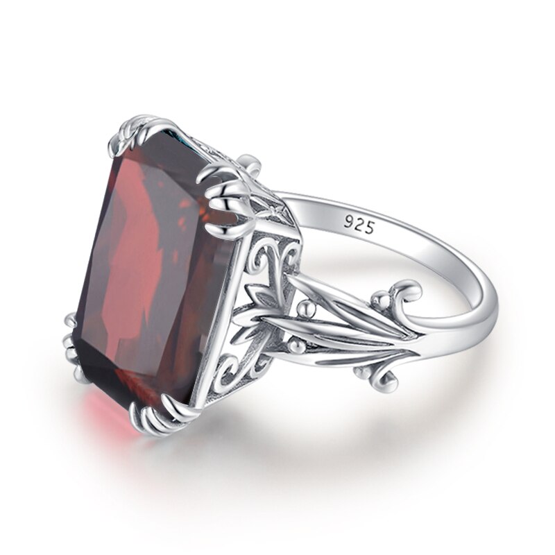 Szjinao High Quality 925 Sterling Silver Rings For Woman Garnet Gemstone Rectangle Party Banquet Elegant Trend Fine Jewelry