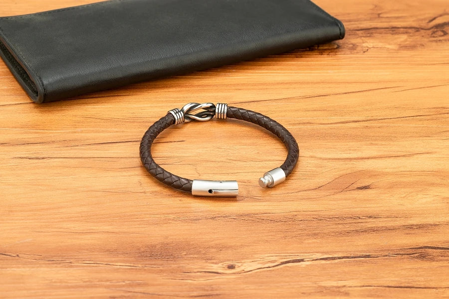 XQNI Fashion Men's Leather Bracelet Stainless Steel Irregular Accessories Commemorative Gifts for Charm Bangles Punk Jewelry