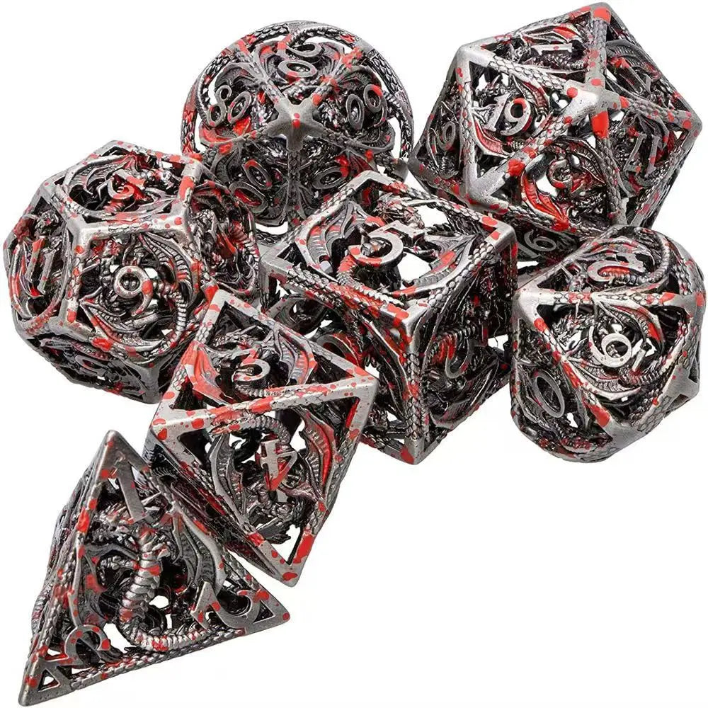 Hollow Metal Dice Set, 7PCS DND Dice set, polyhedral dice Set with box for Dungeons and Dragons RPG Role Playing Gaming Dice