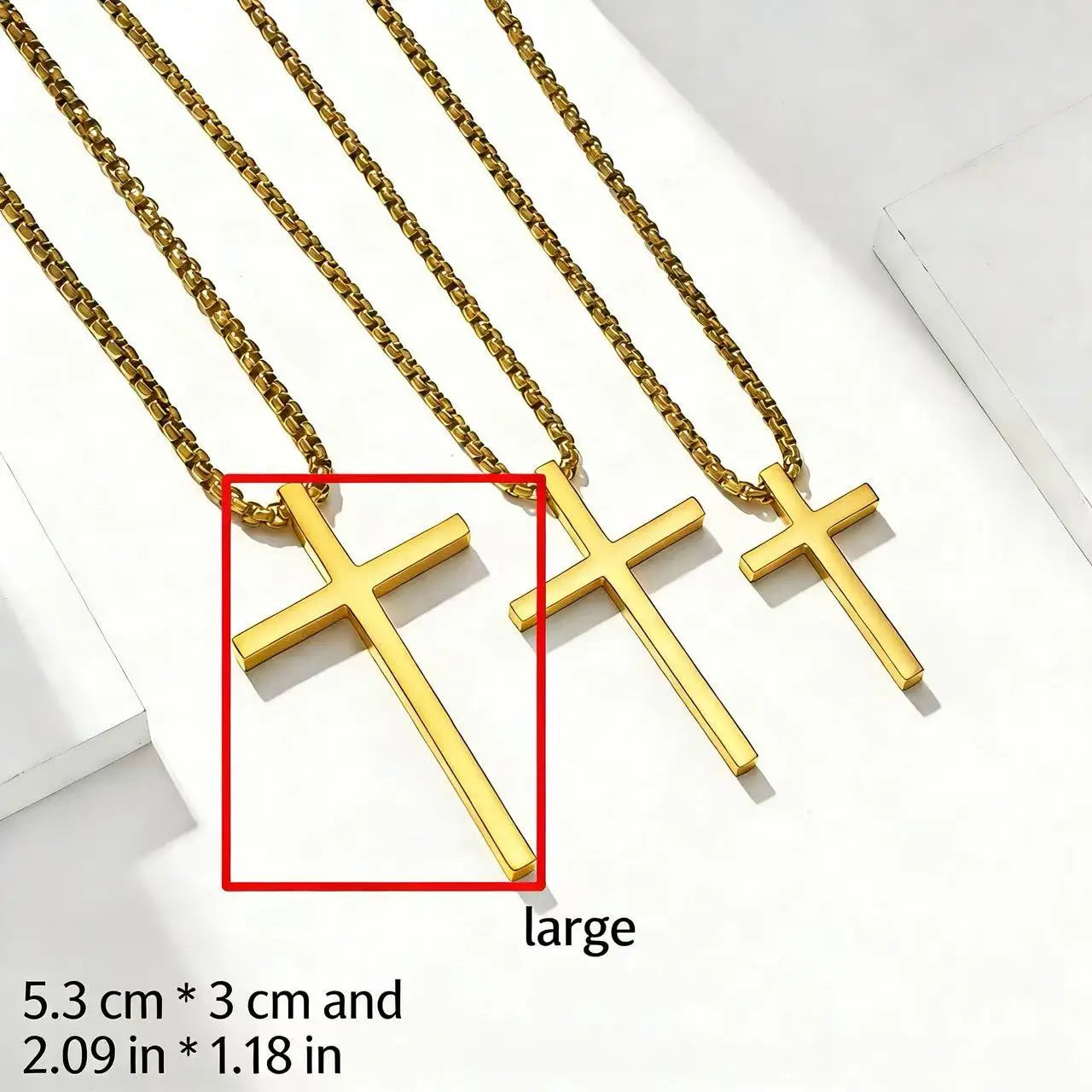HNSP 316L Stainless Steel Cross Pendant Chain Necklace For Men Unisex Simple Style Large Medium Small Size Waterproof Jewelry