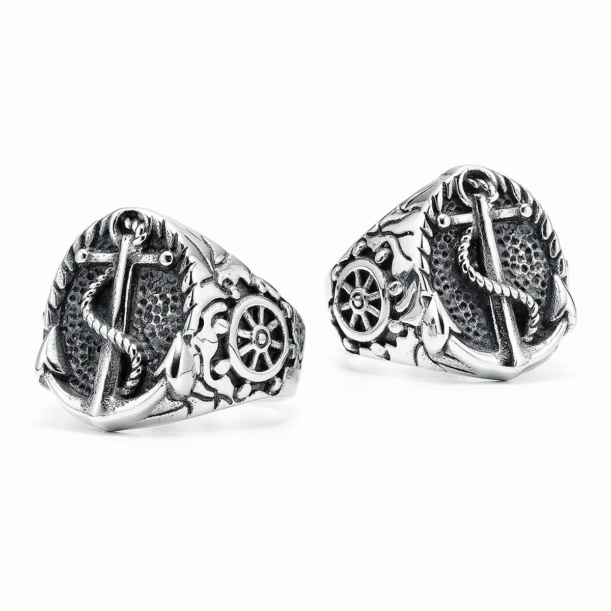 Retro Anchor Ring 316L Stainless Steel Men Rings Navigator Ocean Captain Rudder Rock for Biker Male Boyfriend Jewelry Best Gift