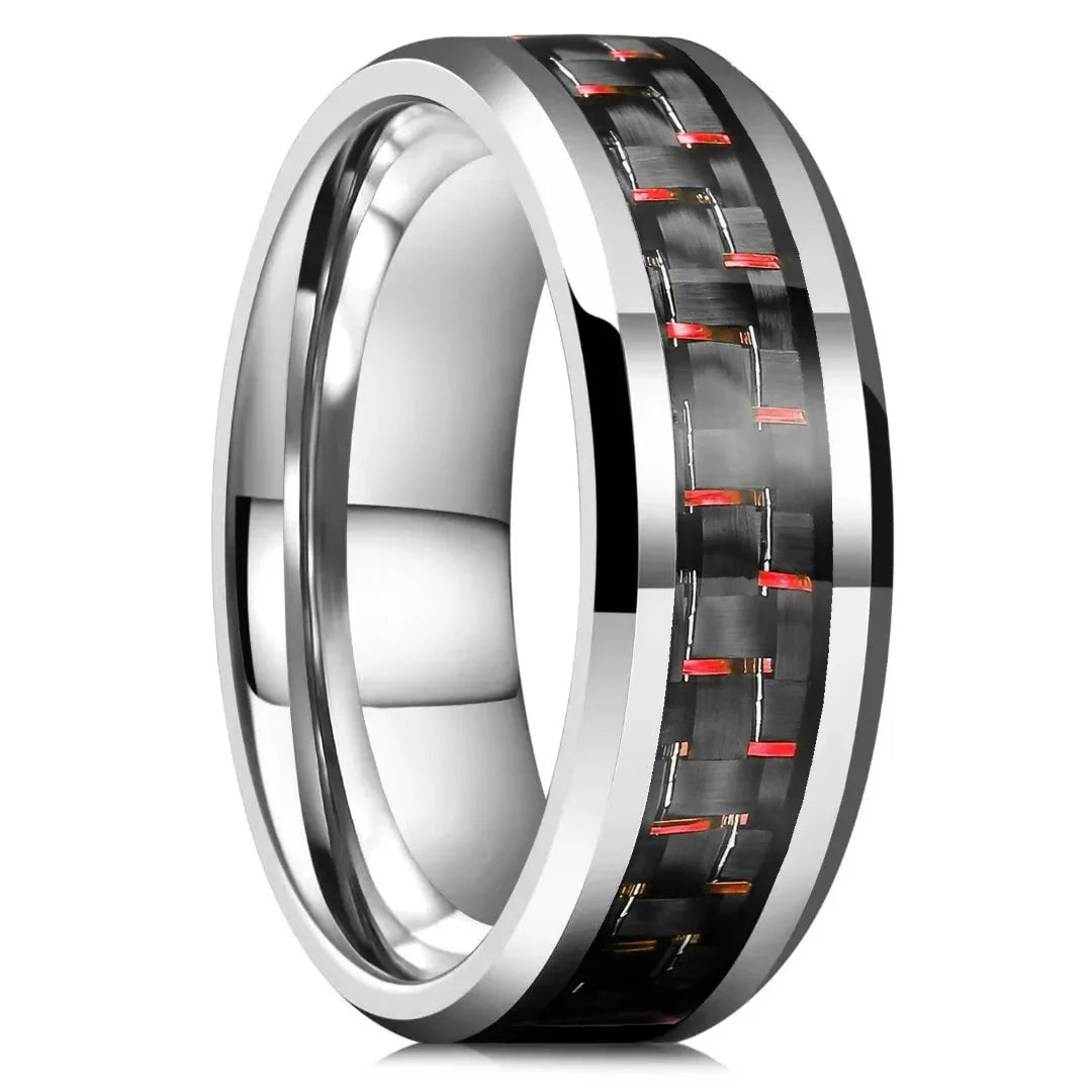 Gold Color Carbon Fiber Inlay Rings For Men, Luxury 8MM Men Gold Color Stainless Steel Rings, Wedding Band Jewelry Drop Shipping
