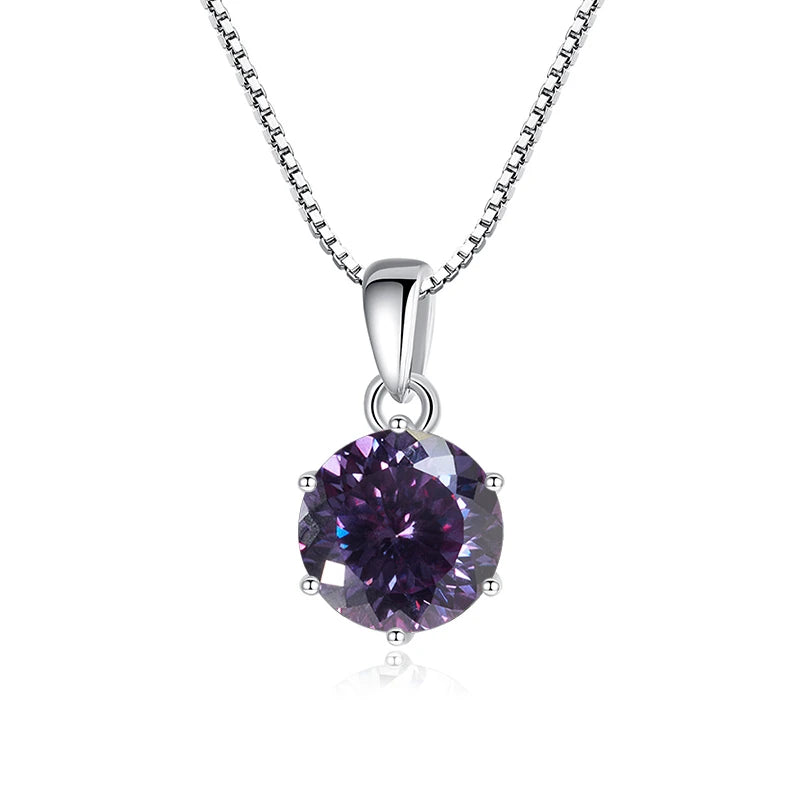 Butterflykiss 1CT 100 Faced Cut Moissanite Solitaire Drop Necklaces Gold Plated Pendant Real S925 Silver Chain Jewelry For Women royal purple 1.0CT 45cm