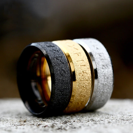 Vintage Odin Norse Viking Amulet Rune Rings For Men Stainless Steel Frosted Finger Ring Wedding Jewelry Valentine's Days Gifts
