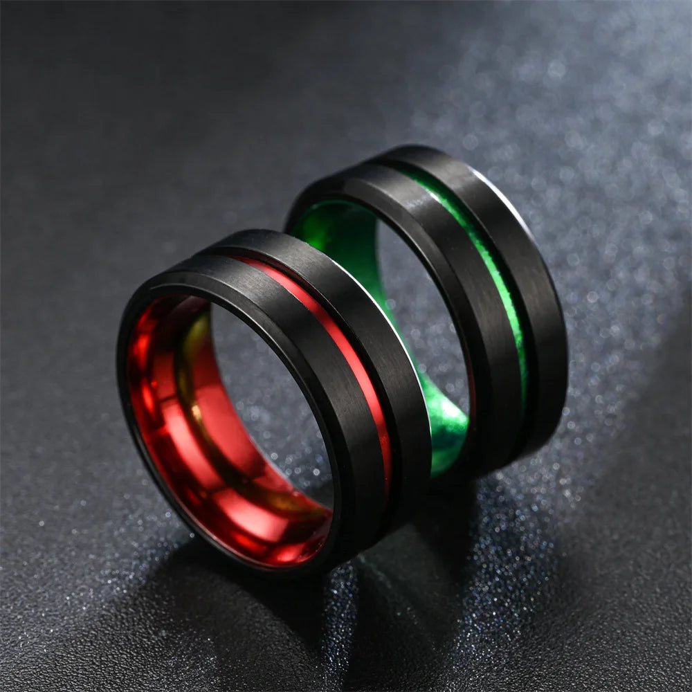 Modern 8mm Black Titanium steel Rings for Men Women Groove Multi-Faceted Stainless Steel Men Ring Wedding Band Jewelry Wholesale