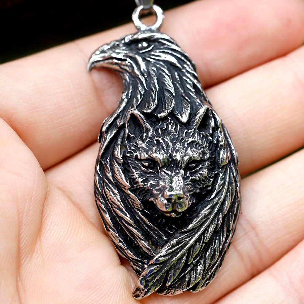 2022 NEW Men's 316L stainless-steel Norse Viking Eagles and wolves Pendant Necklace for teens Animal Jewelry Gift free shipping