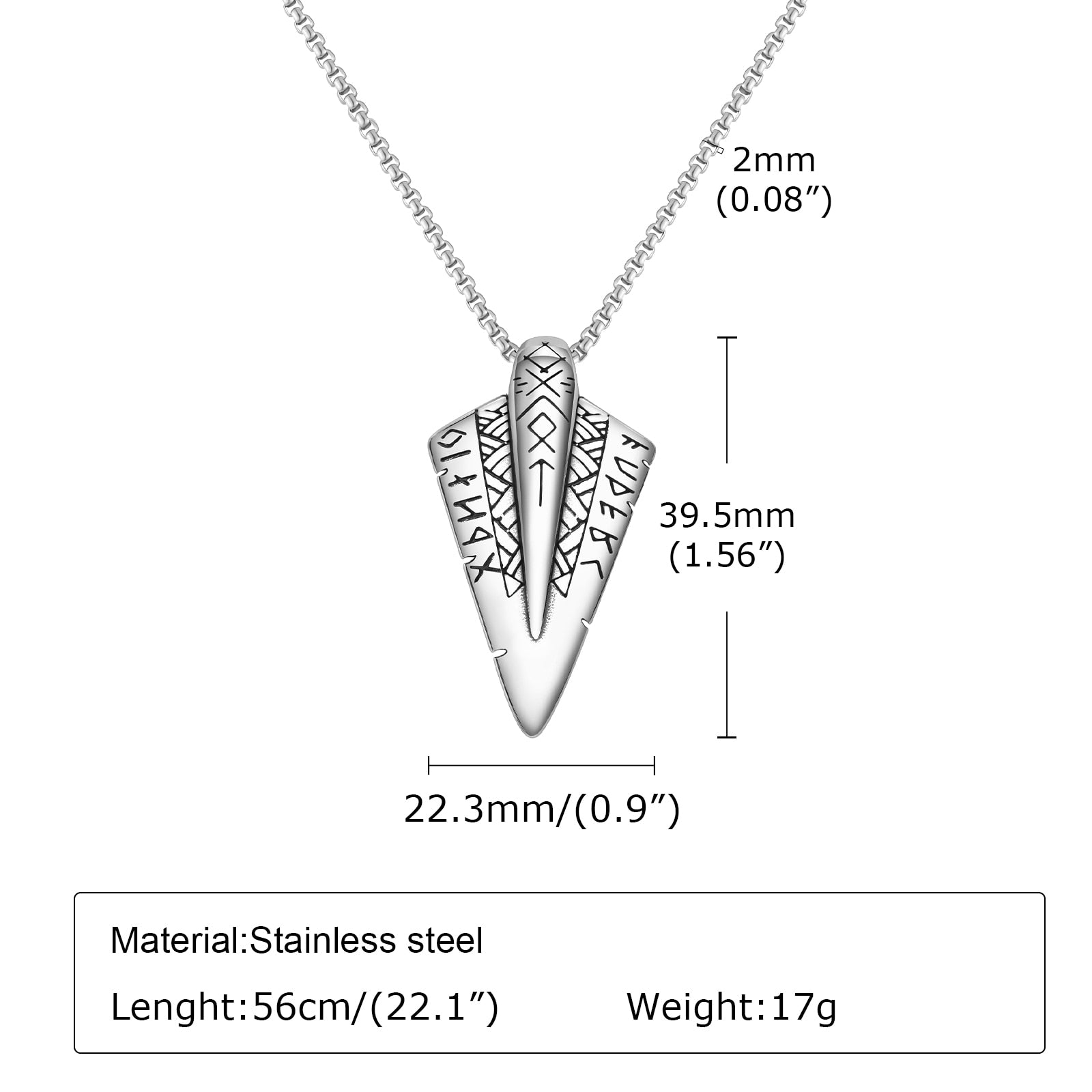 Vnox Viking Arrow Head Necklaces for Men, Stainless Steel Spear Head Viking Runes Pendant, Almut Protective Jewelry