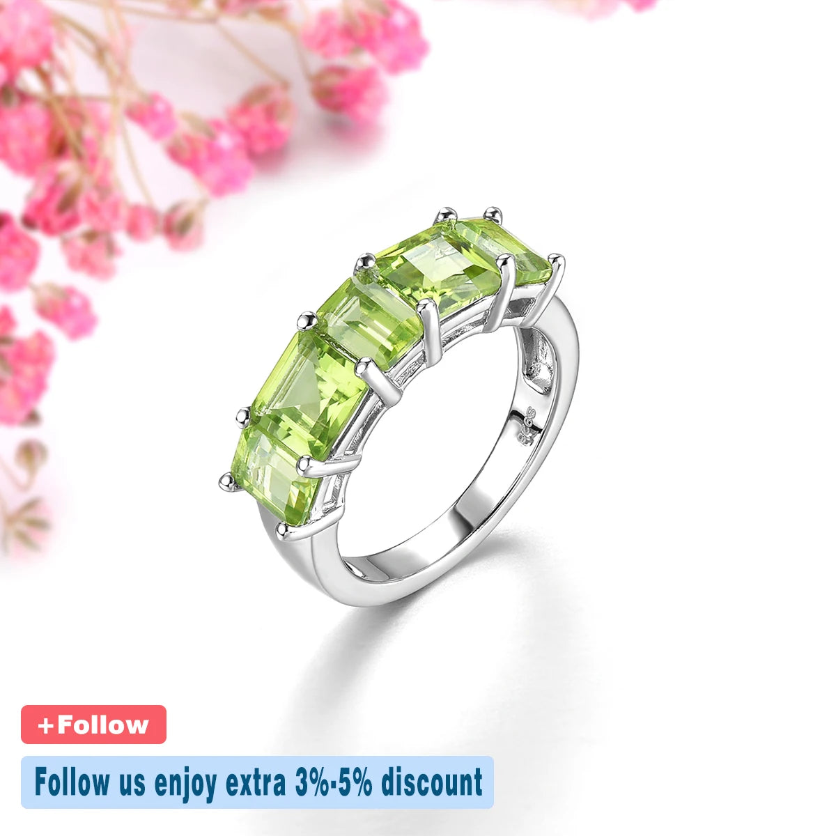 Natural Genuine Peridot Sterling Silver Rings 4.3 Carats Gemstone Women Classic Fine Jewelry Top Quality S925 Christmas Gifts