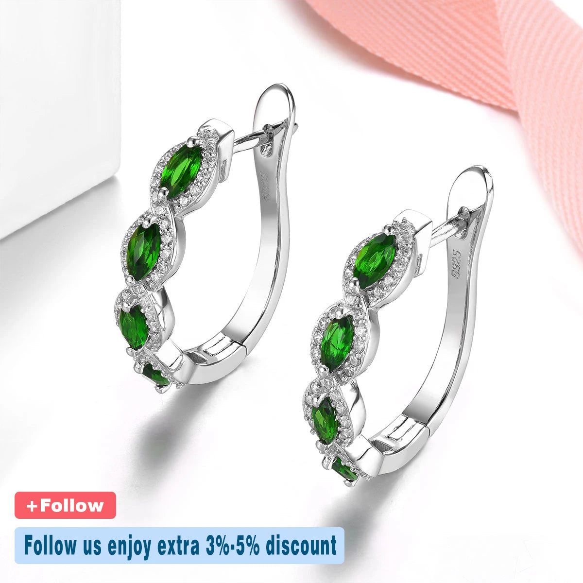 Natural Chrome Diopside Sterling Silver Hoop Earrings 1.8 Carats Genuine Gemstone Women Fine Jewelrys Anniversary Birthday Gifts