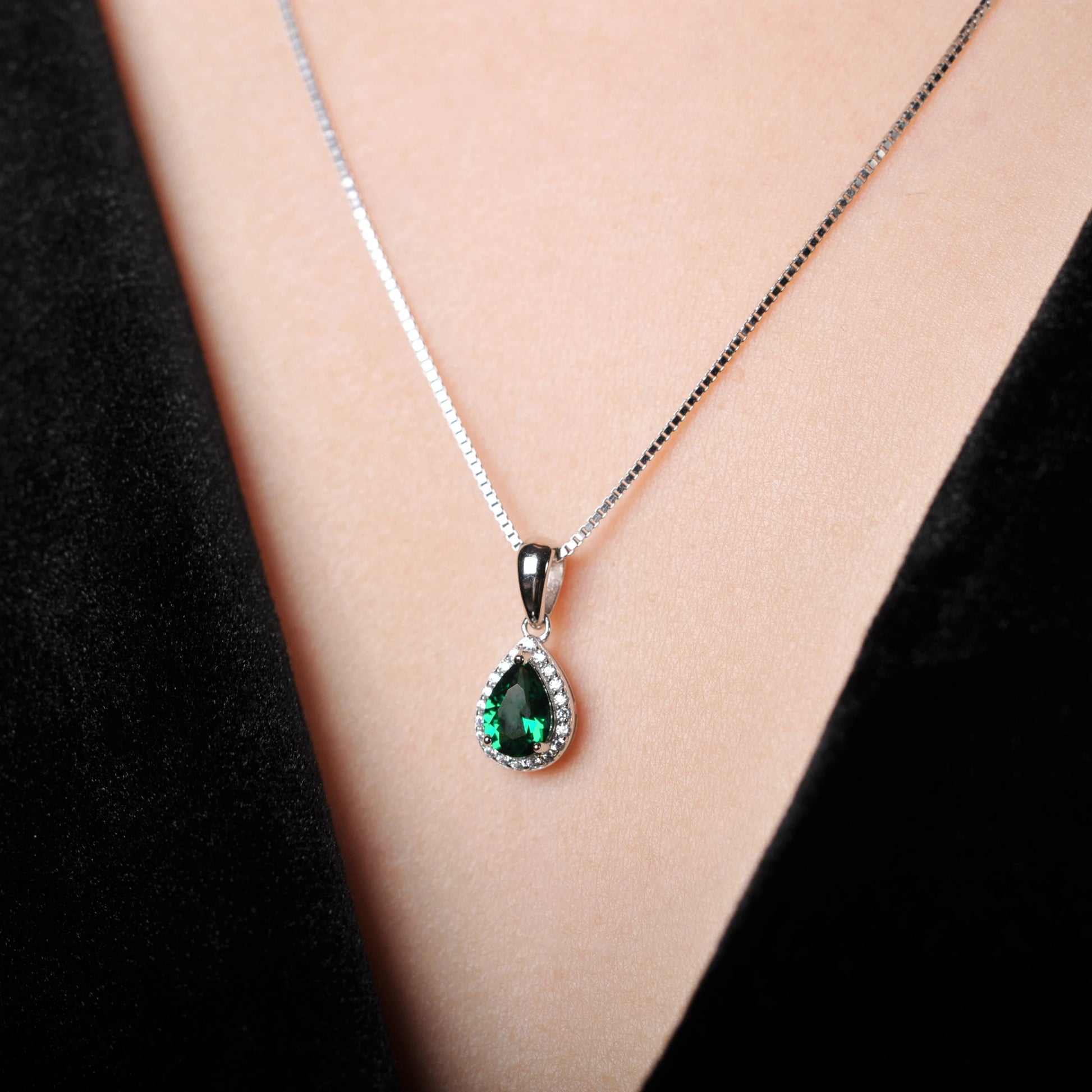 Potiy Pear Simulated Nano Emerald 925 Sterling Silver Pendant Necklace no Chain Women Gemstone Statement Daily mini cute gift