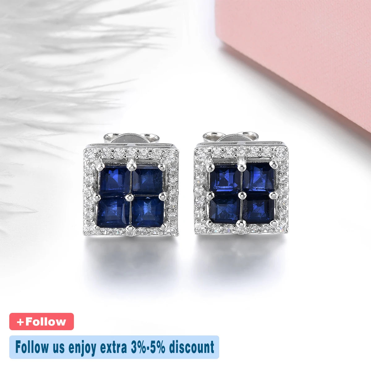 Natural Blue Sapphire Sterling Silver Stud Earring 1.7 Carats Genuine Precious Gemstone S925 Fine Jewelry Rhodium Plated Gifts