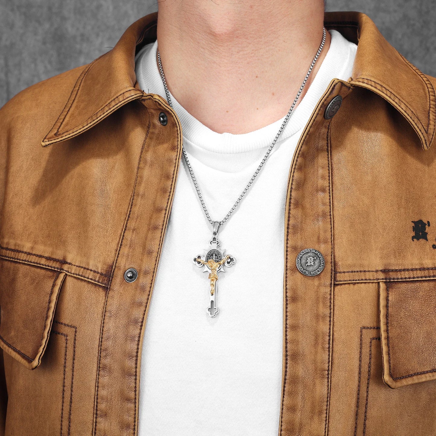 INRI Jesus Exorcism Cross Amulets Stainless Steel Men Necklaces Pendant Chain Punk For Women Fashion Jewelry Gifts Wholesale