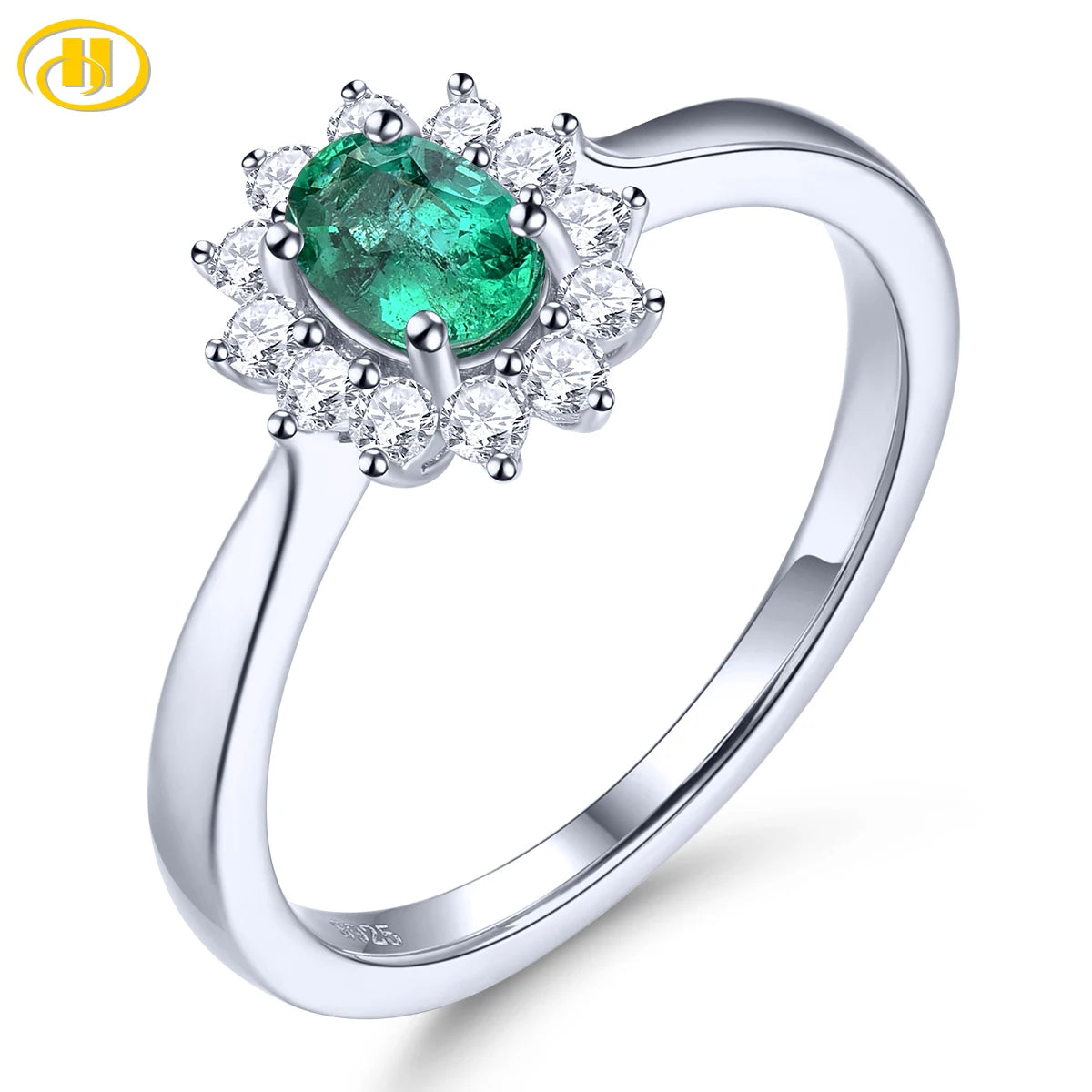 Natural Green Emerald Sterling Silver Rings 0.45 Carats Genuine Precious Gemstone Women Classic Fine Jewelrys Treasure Gifts