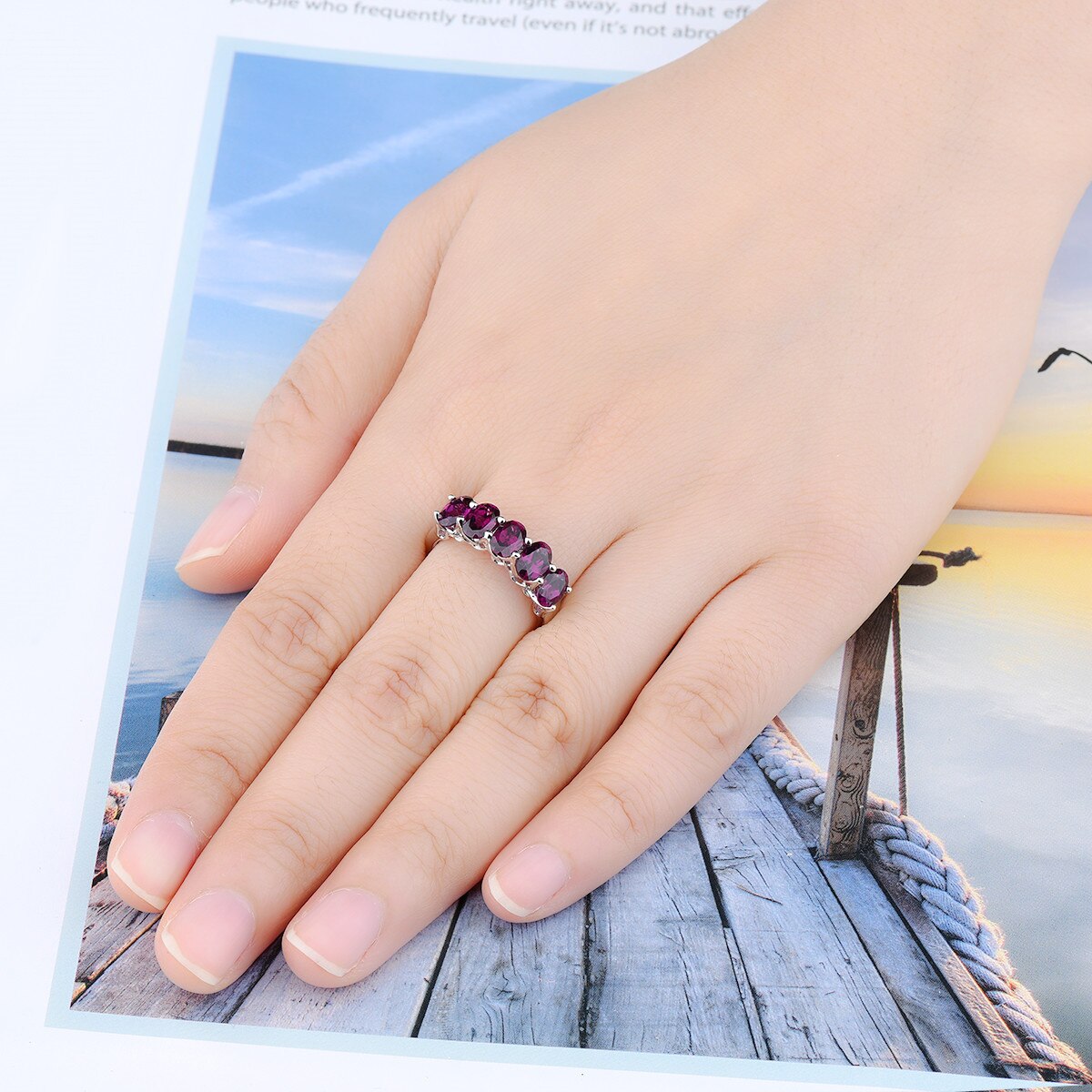 Natural Rhodolite Garnet Solid Sterling Silver Rings 2.8 Carats Genuine Gemstone Rose Garnet Women Exquisite Style Wedding Gift