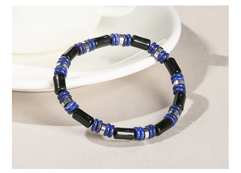 JD Natural Yellow Tiger Eye Stone Tube Shape Bracelets for Women Men Classic Stainless Steel Elastic Bangles Yoga Energy Gifts