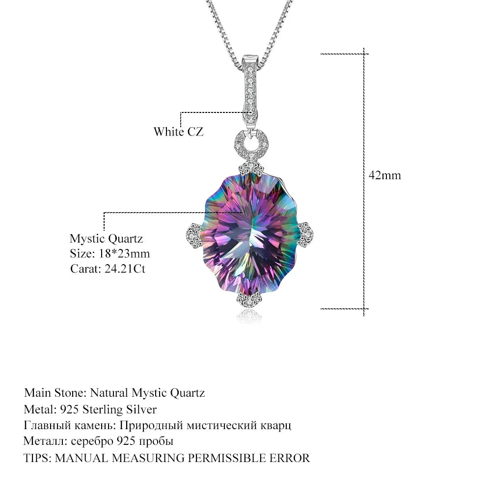 GEM'S BALLET 24.21Ct Irregular Shape Natural Rainbow Mystic Quartz Pendant Necklace 925 Sterling Silver for Women Fine Jewelry