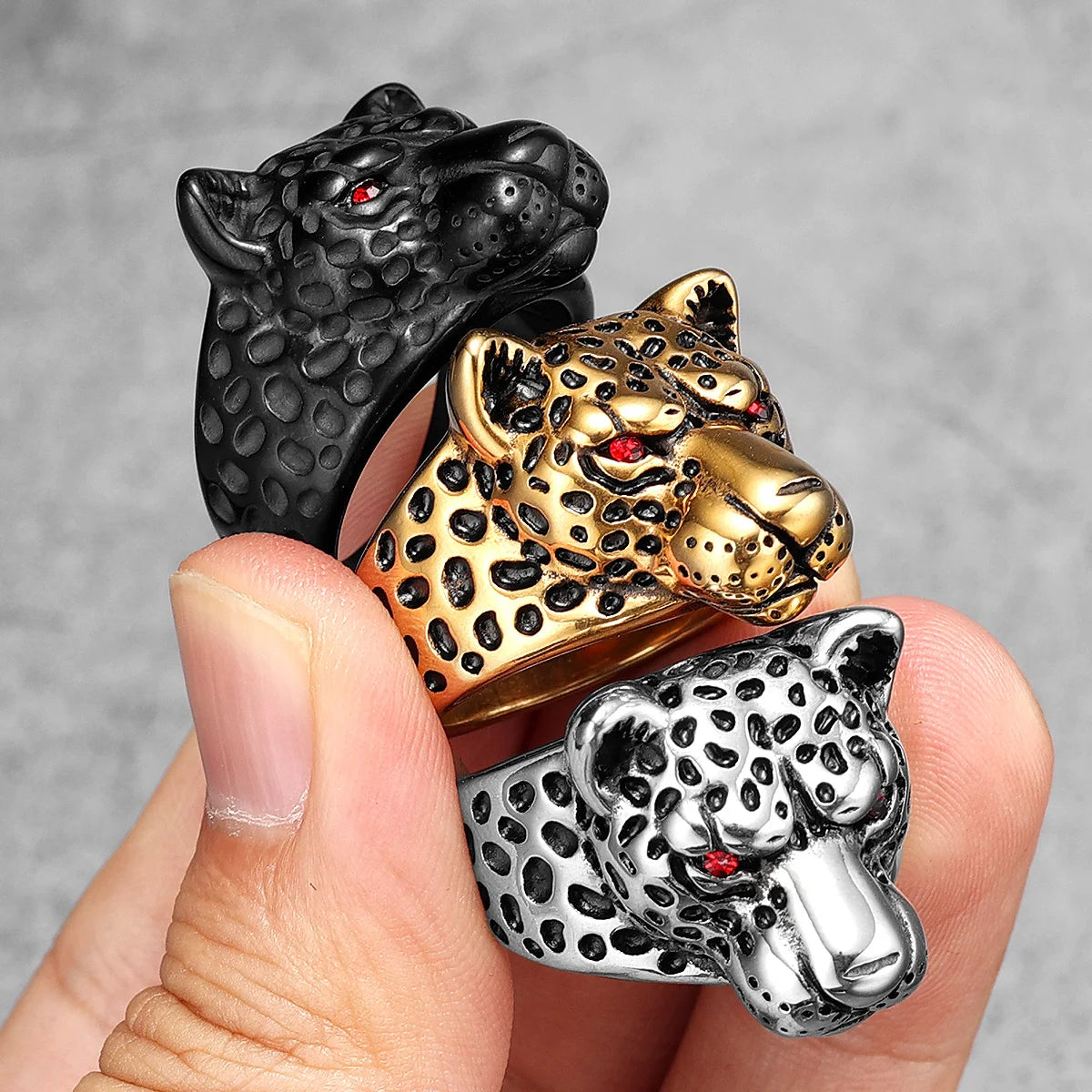 Leopard Ring Stainless Steel Men Jaguar Rings Wild Animal Punk Rock for Male Party Jewelry Halloween Accessories