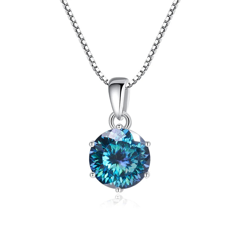 Butterflykiss 1CT 100 Faced Cut Moissanite Solitaire Drop Necklaces Gold Plated Pendant Real S925 Silver Chain Jewelry For Women Azure blue 1.0CT 45cm