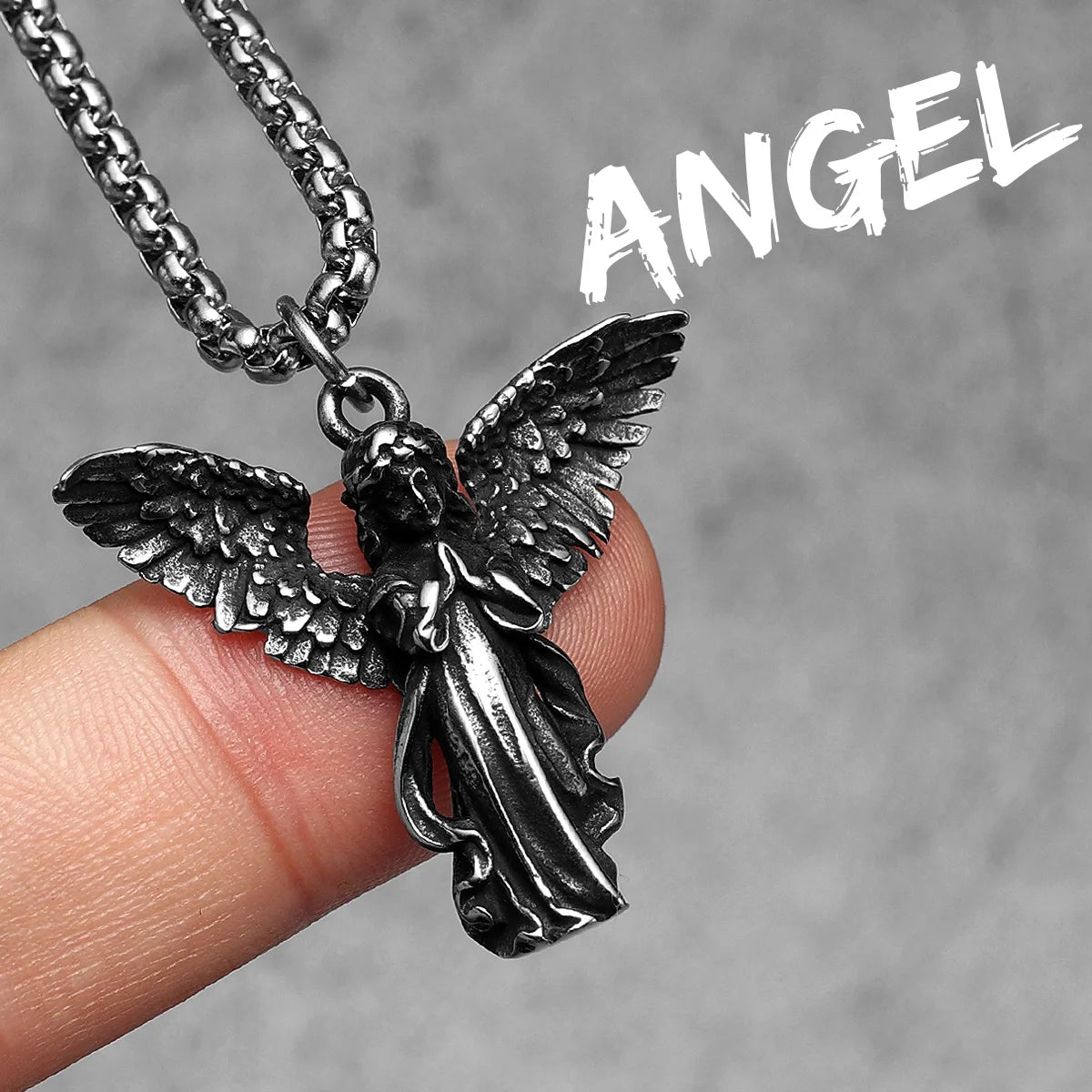 Little Angel Praying Amulets Stainless Steel Men Necklaces Pendant Chain Punk Retro For Women Fashion Jewelry Gifts Wholesale