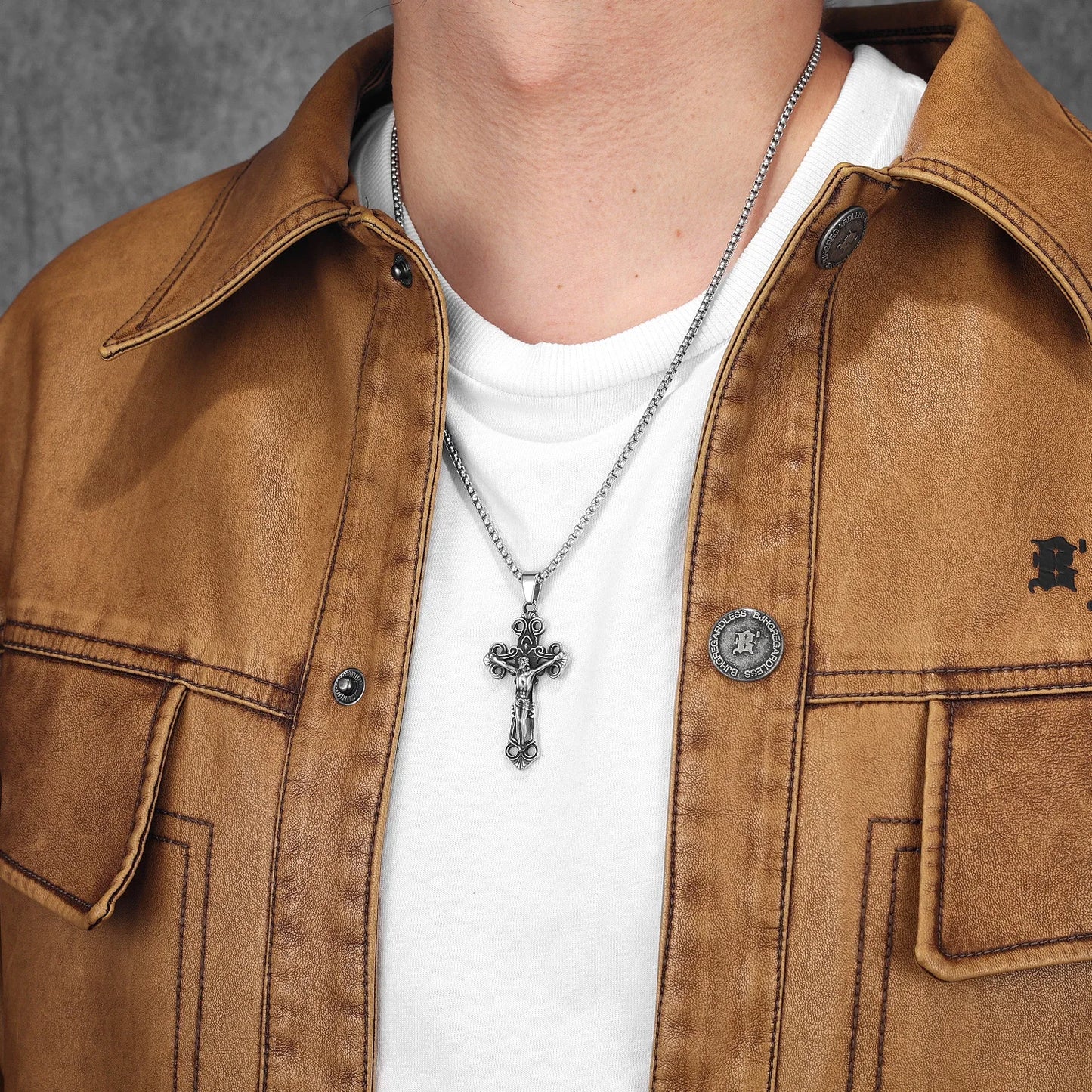 Jesus Cross Hollow Amulets Stainless Steel Men Necklaces Pendant Chain Punk For Women Fashion Jewelry Gift Wholesale Dropshiping
