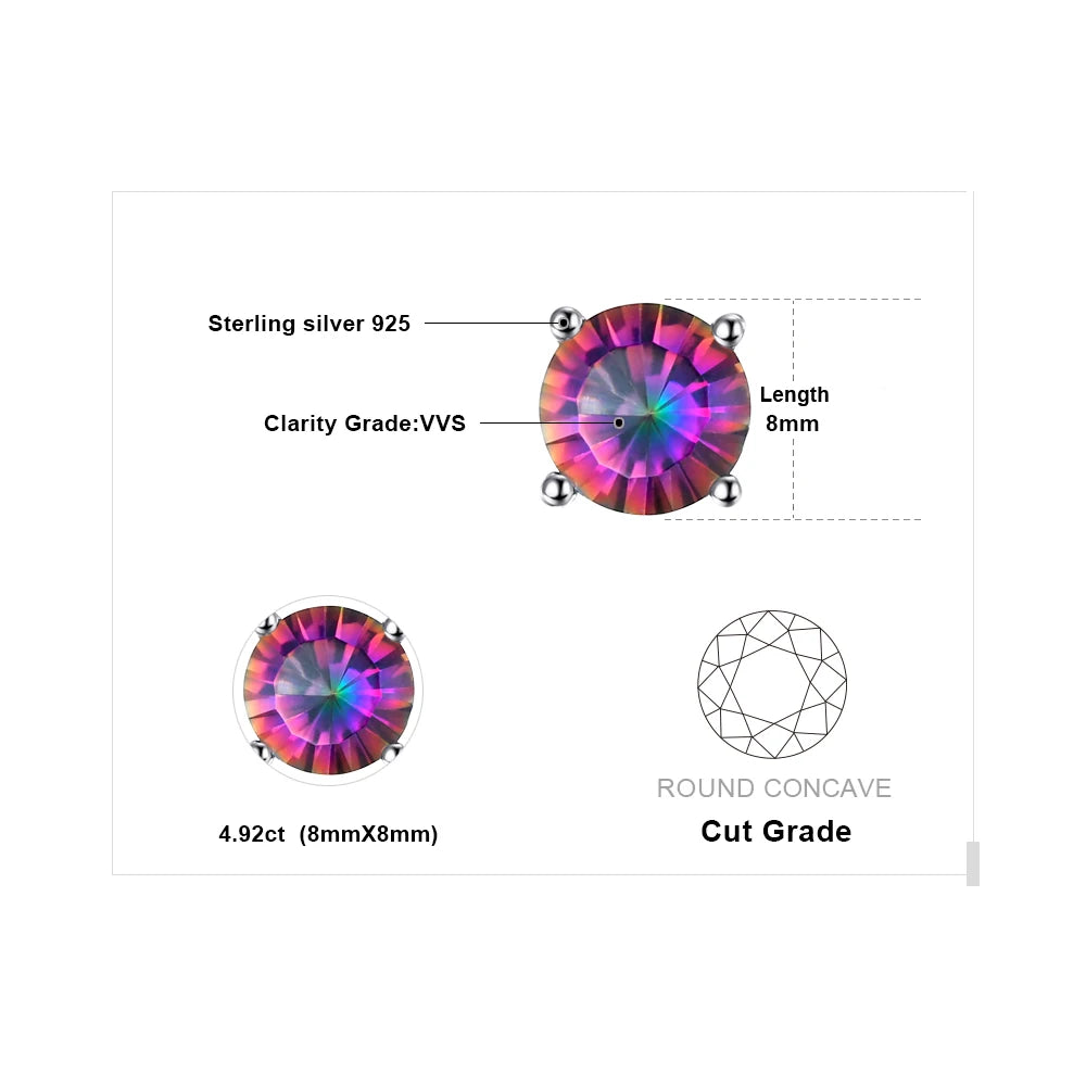 JewelryPalace Natural 4.9ct Rainbow Mystic Quartz 925 Sterling Silver Stud Earring for Woman Fashion Trendy Gift New Arrival